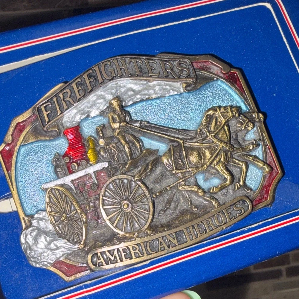 Vintage Firefighters Belt Buckle with Horse and Carriage Design